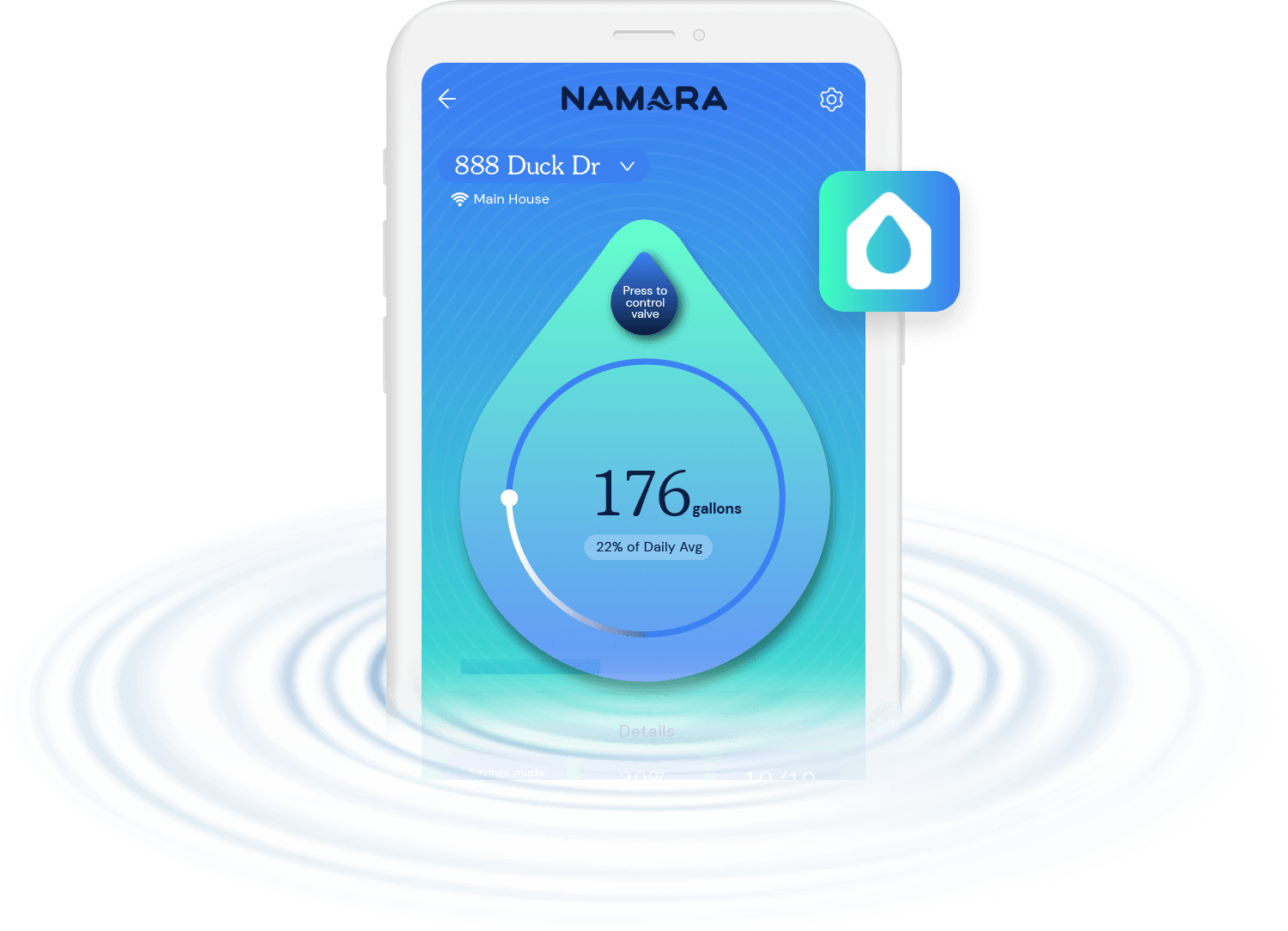 Namara App on Mobile Device Emerging From Ripples